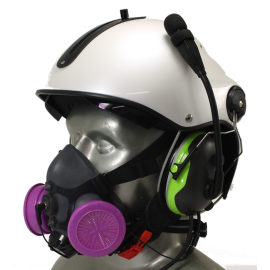 Tiger 5500 Helmet Mounted Headset Adjustable Half Respirator Filter Mask with Headband - P100 Filters & Communications